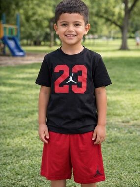 Jordan Kids Black Tee with Red '23' Graphic and White Jumpman (A-9)